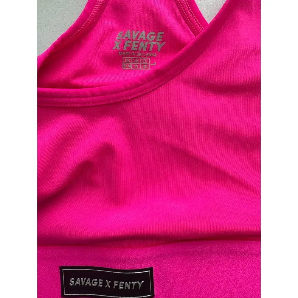 Savage X Fenty Womens Lineup Low Impact Sports Bra Hot Pink Size Large Racerback